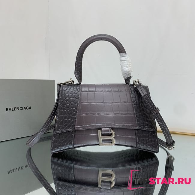 Balenciaga Hourglass S Embossed Crocodile Effect Shoulder Bag In Black 23x10x14cm - 1