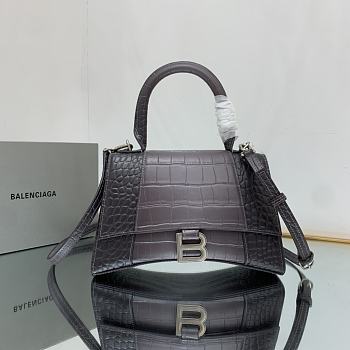 Balenciaga Hourglass S Embossed Crocodile Effect Shoulder Bag In Black 23x10x14cm