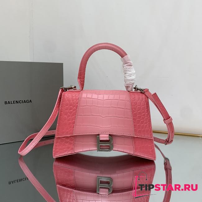 Balenciaga Hourglass S Embossed Crocodile Effect Shoulder Bag In Pink 23x10x14cm - 1