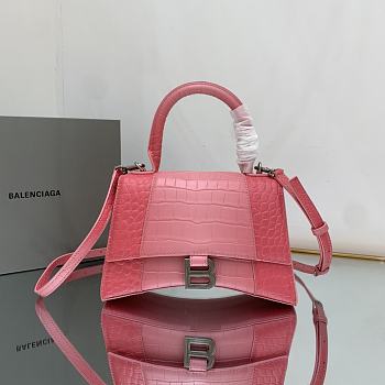 Balenciaga Hourglass S Embossed Crocodile Effect Shoulder Bag In Pink 23x10x14cm