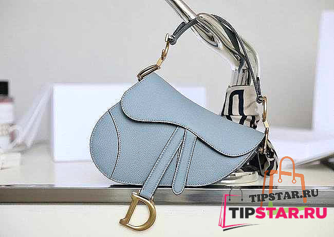 Dior Mini Saddle Bag Light Blue Grained Leather M0447 Size 21x18x5cm - 1