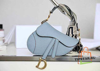 Dior Mini Saddle Bag Light Blue Grained Leather M0447 Size 21x18x5cm