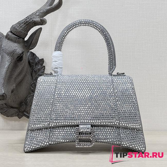 Balenciaga Hourglass XS Top Handle Bag in Rhinestones Grey 23x10x14cm - 1