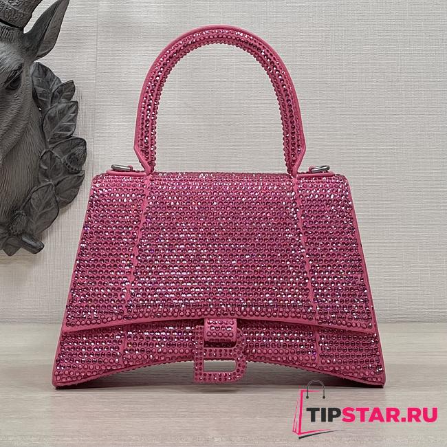 Balenciaga Hourglass XS Top Handle Bag in Rhinestones Pink 23x10x14 cm - 1