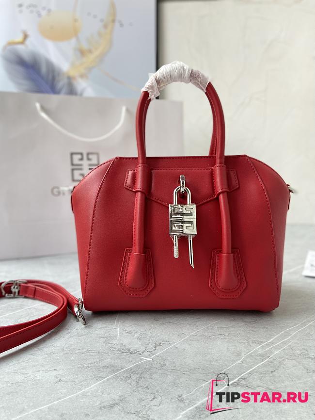 GIVENCHY  Mini Leather Antigona Lock Tote Red Bag Size 23x27x13 cm - 1