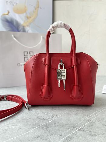GIVENCHY  Mini Leather Antigona Lock Tote Red Bag Size 23x27x13 cm