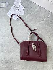 GIVENCHY  Mini Leather Antigona Lock Tote Plum Red Bag Size 23x27x13 cm - 6