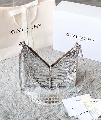 Givenchy Small Cut-Out Metallic Croc-Embossed Leather Shoulder Bag Size 27x27x6 cm