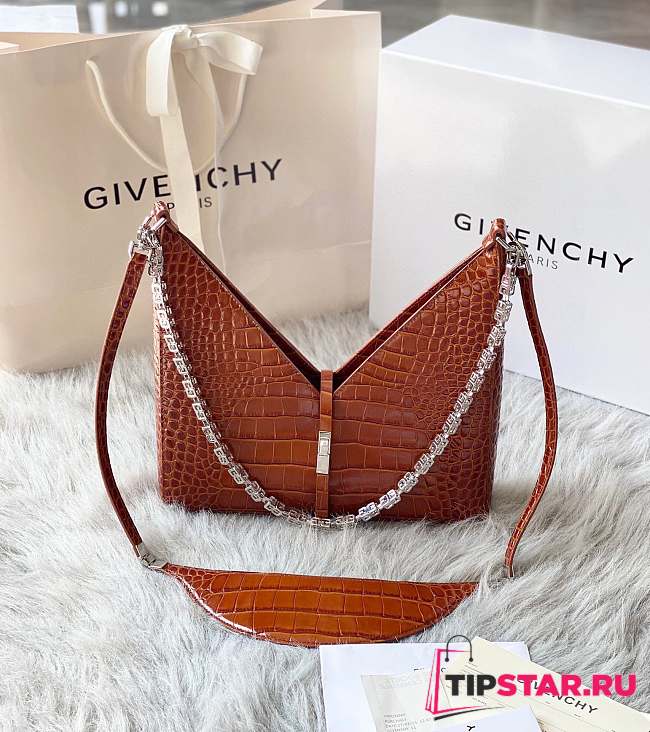 Givenchy Small Cut-Out Metallic Croc-Embossed Leather Shoulder Brow Bag Size 27x27x6 cm - 1