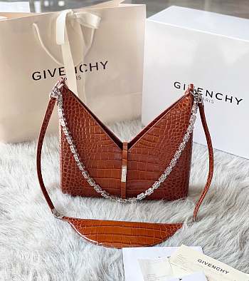 Givenchy Small Cut-Out Metallic Croc-Embossed Leather Shoulder Brow Bag Size 27x27x6 cm