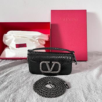 Valentino Locò Embroidered Small Shoulder Bag Black Size 20x11x5