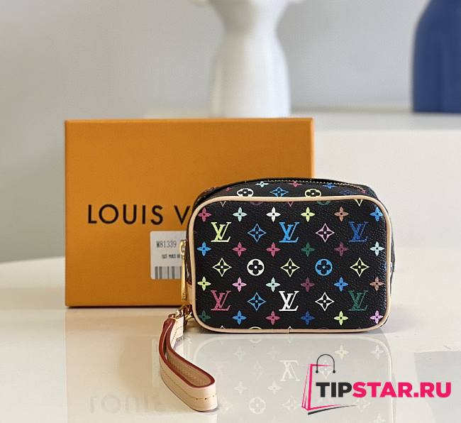 LV takashi murakami x louis vuitton black monogram multicolore wapity case 11x8x4 cm - 1