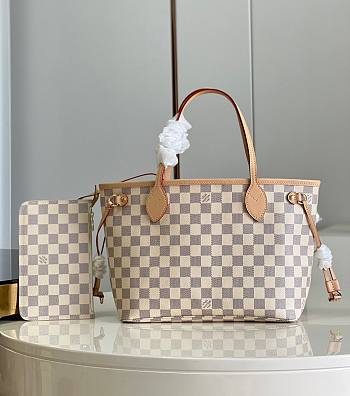 Louis Vuitton Neverfull PM Damier Azur N41362 Pink Size 29 x 22 x 13 cm