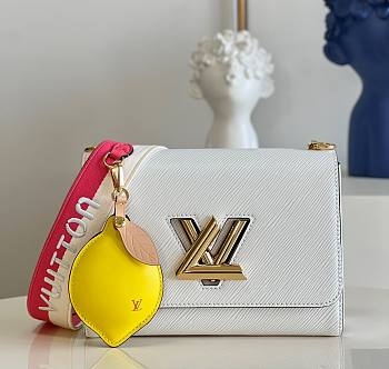 LV Women Twist MM Lemon Handbag White Epi Grained Cowhide Size 23x17x9.5 cm