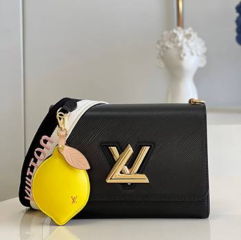 LV Women Twist MM Lemon Handbag Black Epi Grained Cowhide Size 23x17x9.5 cm