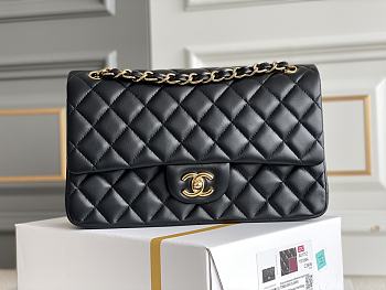 Chanel Black Medium Classic Flap in Lambskin with Light Gold Hardware Size 28 cm