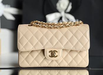Chanel Classic Flap Bag Beige Grained Calfskin Gold Hardware Size 14.5x23x6cm