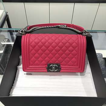 Chanel Boy Bag Caviar Pink Silver Hardware Size 25 cm