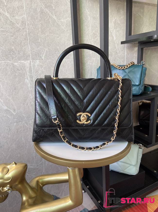 Chanel Coco Cheveron Calfskin Black Gold Hardware Size 18×29×12 cm - 1