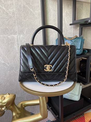 Chanel Coco Cheveron Calfskin Black Gold Hardware Size 18×29×12 cm
