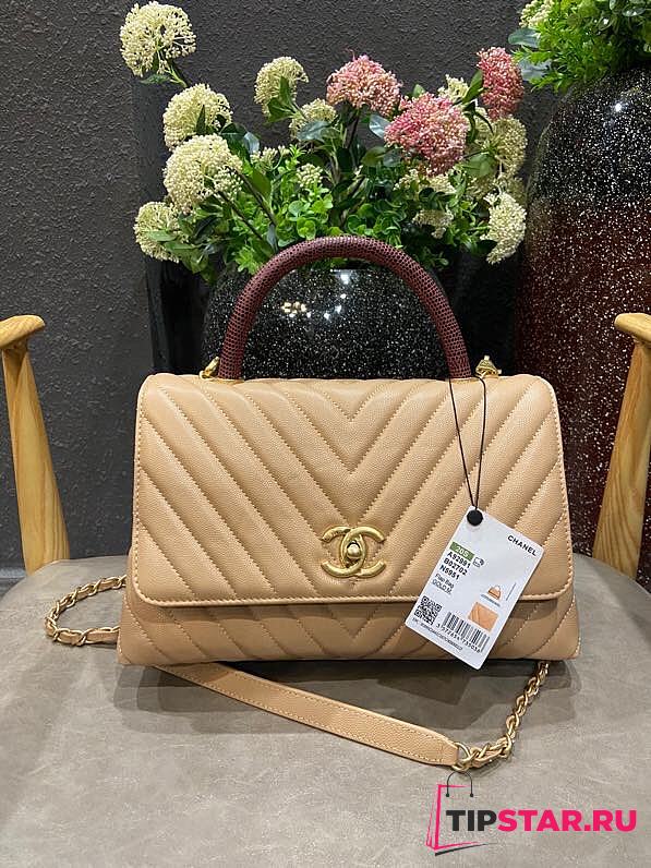 Chanel Coco Cheveron Beige Gold Hardware Size 18×29×12 cm - 1