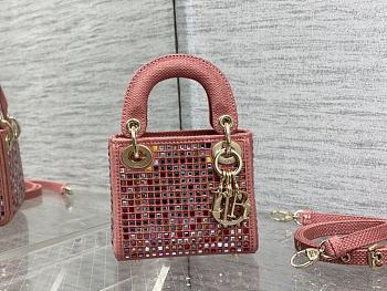 Lady Dior Micro Bag Dark Pink Metallic Canvas With Multicolor Crystal 12x10x5 cm