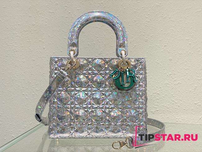 Lady Dior bag Silver-Tone Printed Calfskin with Holographic Reflections Size 25 cm - 1