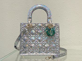Lady Dior bag Silver-Tone Printed Calfskin with Holographic Reflections Size 25 cm