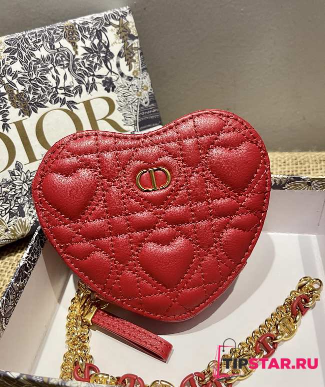 DIOR DIORAMOUR CARO Heart Red Chain Red Bag Size 11x10x1.5 cm - 1