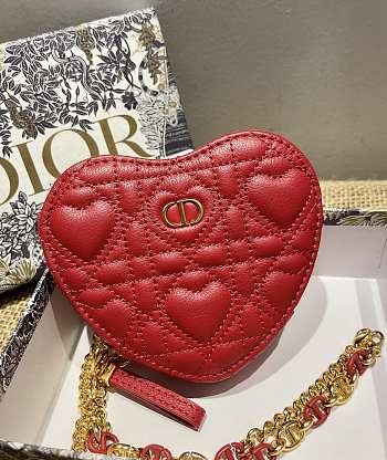 DIOR DIORAMOUR CARO Heart Red Chain Red Bag Size 11x10x1.5 cm