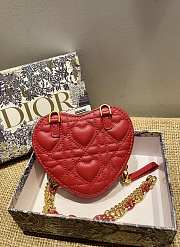 DIOR DIORAMOUR CARO Heart Red Chain Red Bag Size 11x10x1.5 cm - 6