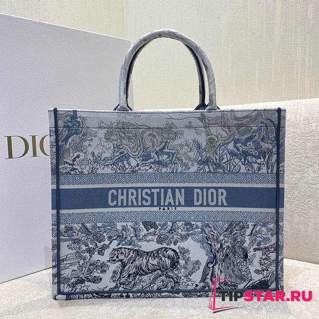 Dior Large Book Tote Blue Gradient Toile de Jouy Embroidery - 42x35x18 cm - 1