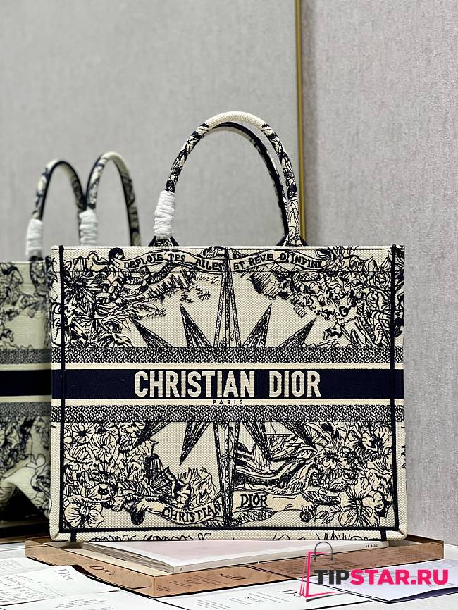 Dior Book Tote White and Black Rêve d'Infini Embroidery Size 42x35x18 cm - 1