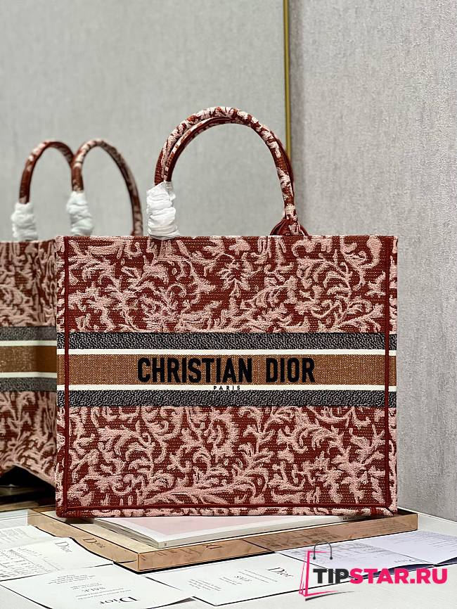 Dior Book Tote Metallic Pink Dior Brocart Embroidery  Size 42x35x18 cm - 1