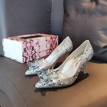 Jimmy Choo Blue High Heels Crystal Covered Pointy Toe Pumps
