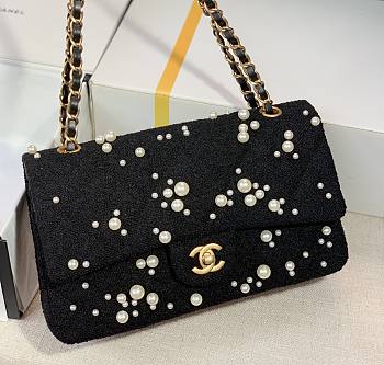 Chanel Tweed Cosmos Pearl Flap Bag Size 25 cm