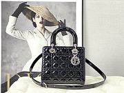 Lady Dior Medium Patent Leather Bag Black Silver Hardware Size 24×20×11 cm - 3