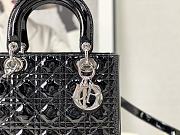 Lady Dior Medium Patent Leather Bag Black Silver Hardware Size 24×20×11 cm - 6