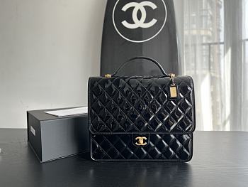 Chanel Backpack Patent Calfskin & Gold-Tone Metal Black Size 31.5x31x9 cm