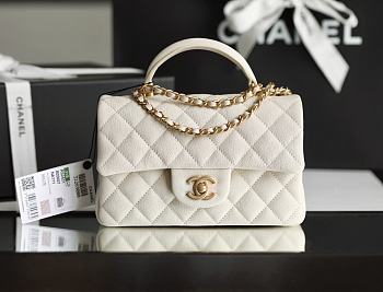 Chanel Flap Bag with Top Handle Grained Calfskin Gold Tone Metal Cream 20x13x9 cm