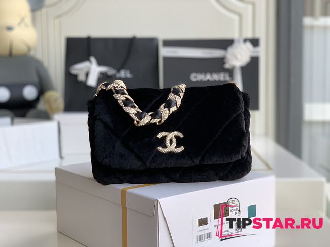 Chanel Shearling Strass Flap Bag Crystal Strap Black Size 15x21.5x6.5 cm - 1