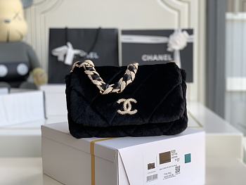 Chanel Shearling Strass Flap Bag Crystal Strap Black Size 15x21.5x6.5 cm
