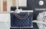 Chanel Navy Quilted Grained Calfskin Small Classic Double Flap Bag Pale Gold Hardware Size 23x14.5x6 cm - 3
