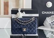 Chanel Navy Quilted Grained Calfskin Small Classic Double Flap Bag Pale Gold Hardware Size 23x14.5x6 cm - 1