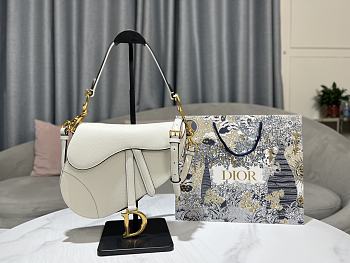 Dior Saddle Bag with Strap Black Grained Calfskin White Size 25.5x20x6.5 cm