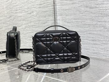 DIOR CARO Box Bag With CHAIN Black Quilted Macrocannage Calfskin Size 19x14x5 cm