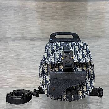 CHRISTIAN DIOR Oblique Jacquard Mini Saddle Backpack Navy Blue Size 19x28x10 cm