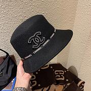 Chanel Black Hat Elegant Classic Letters Flat Top Retro British Wide Brim - 1