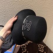 Chanel Black Hat Elegant Classic Letters Flat Top Retro British Wide Brim - 3