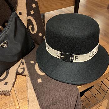 Celine Brown Hat Elegant Classic Letters Flat Top Retro British Wide Brim